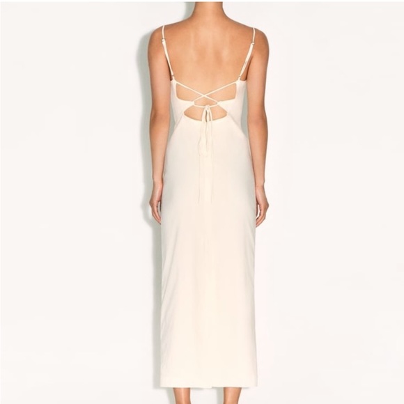 ZARA Stretch Oyster White Linen Blend Cut Out Midi Maxi Dress $79.90 - Picture 13 of 17